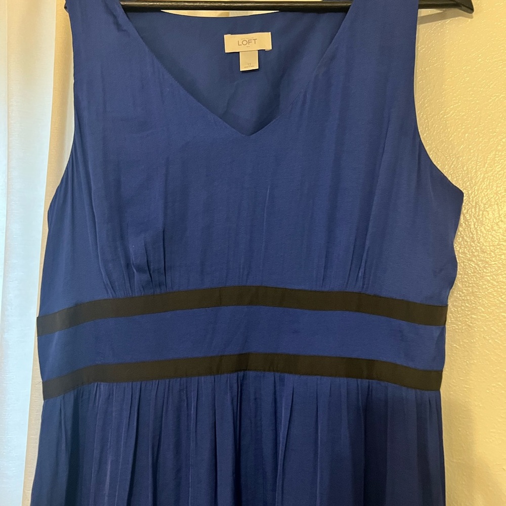 LOFT Royal Blue Midi Dress with Black Accents